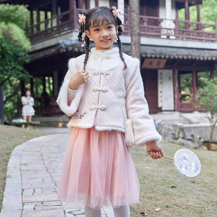 2025新款女童汉服冬装中大童古装新年服中国风加绒加厚旗袍拜