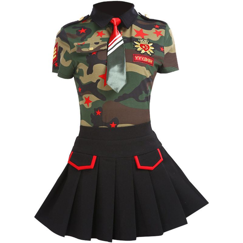 2026新款越野营水兵舞服装女迷彩肩章长袖短袖广场舞上衣吉特