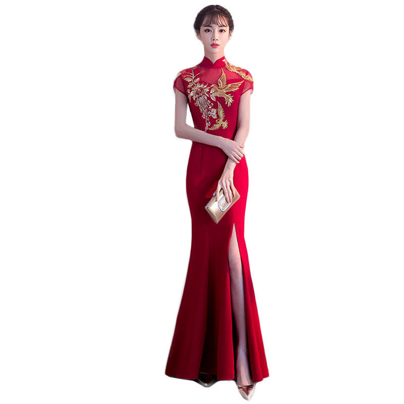 2026新款中式新娘敬酒服旗袍红色鱼尾长款结婚礼服裙女中国风旗袍