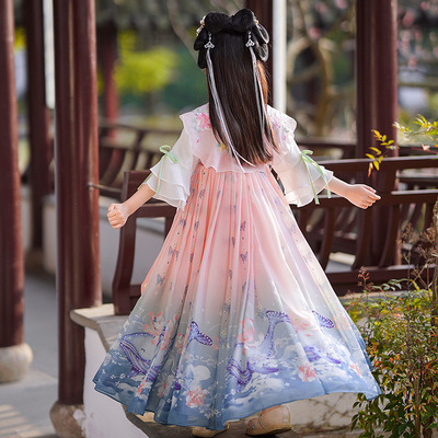 2025新款女童汉服夏季古装连衣裙儿童古风短袖裙子唐装超仙中