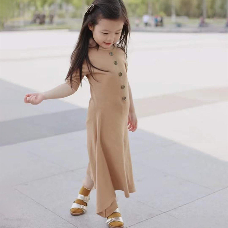 2026新款桑蚕丝棉短袖连身裙儿童休闲A字裙春夏女童薄针织连衣裙