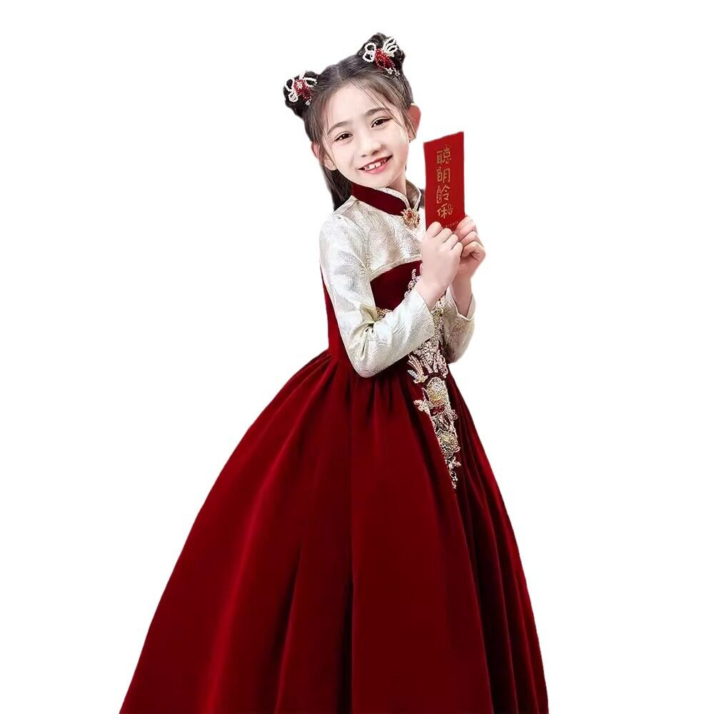 2025新款女童走秀礼服公主裙新中式国风秋冬季长袖拜年