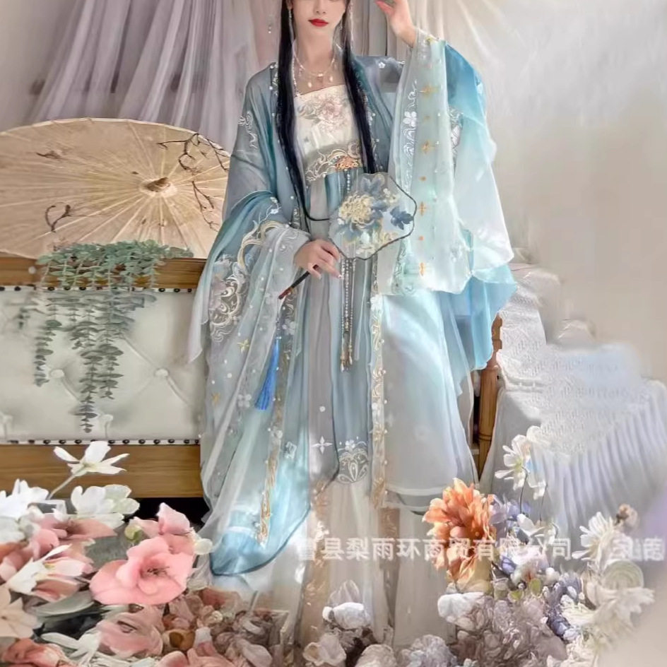 2026新款创意汉服刺绣唐制汉服绣花大衫诃子裙一片式齐胸如梦见白