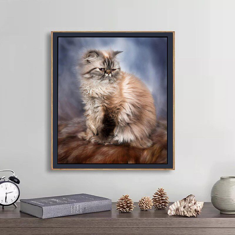 苏绣DIY套件初学 油画波斯猫 满绣玄关客厅卧室 手工刺绣装饰画