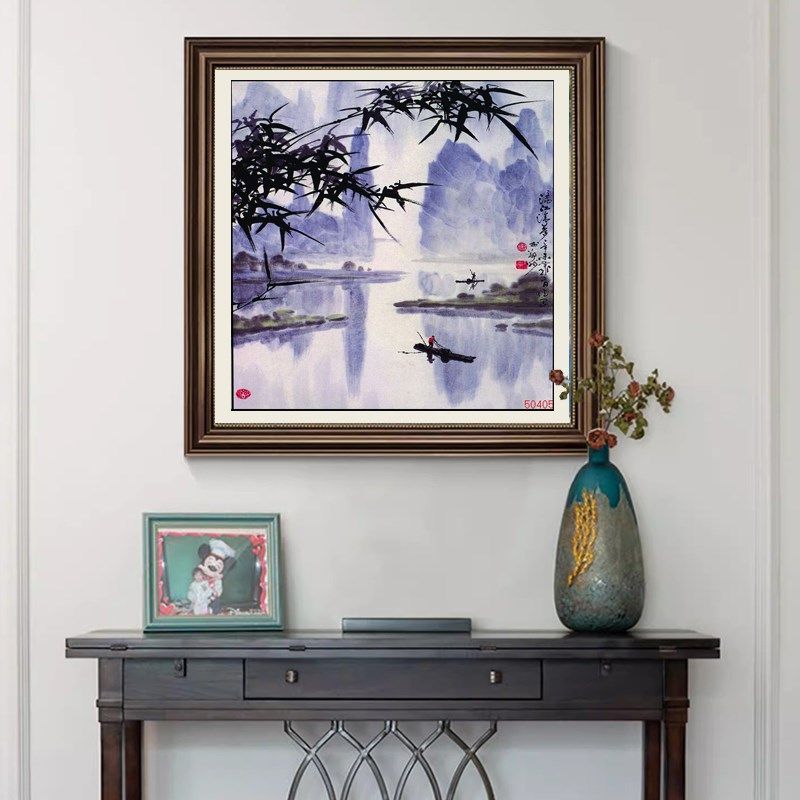 苏绣DIY套件初学材料包 水乡小船风景 玄关客厅卧室 手工刺绣画