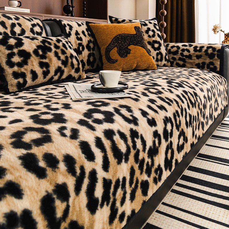 加厚毛绒豹纹沙发垫2024秋冬新款防滑高级直排皮沙发坐垫套罩盖布