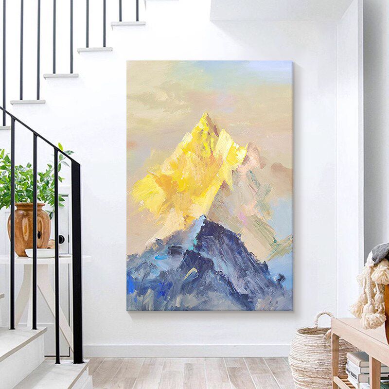日照金山抽象肌理画玄关立体纯手绘油画挂画客厅沙发背景墙装饰画