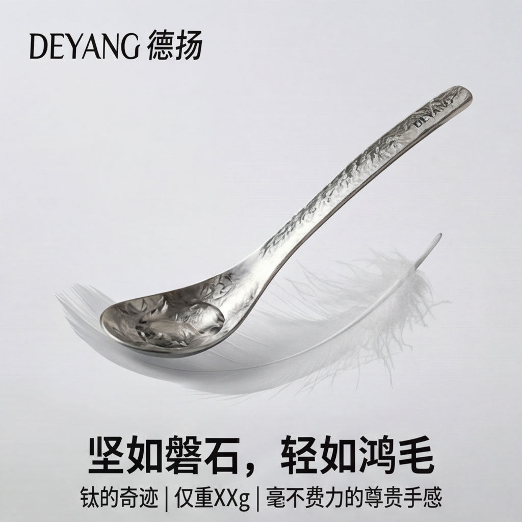 纯钛勺子轻奢餐勺家用儿童吃饭调羹成人汤勺户外便携勺子加深汤匙
