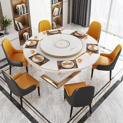 多功能餐桌椅组合家用暖菜带转盘现代简约伸缩折叠电磁炉圆形饭桌