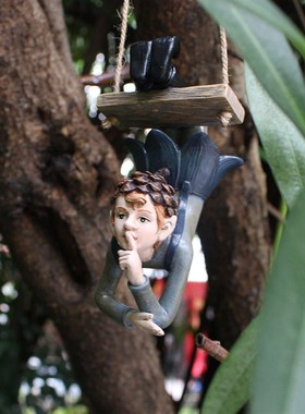 秋千精灵仿真人物造型挂件创意庭院花园树木树挂装饰品树脂小摆件