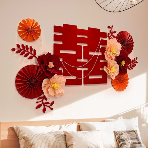 婚房布置结婚新房客厅沙发背景墙装饰用婚礼男方女方房间拉花套装