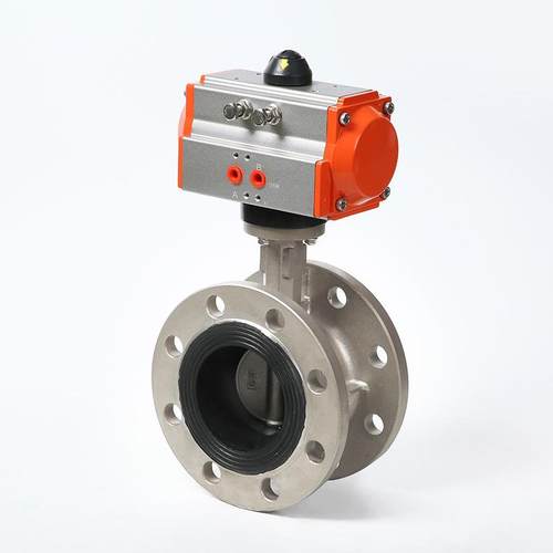 304不锈钢气动法兰蝶阀厂家软密封单双作用工业管道气动蝶阀