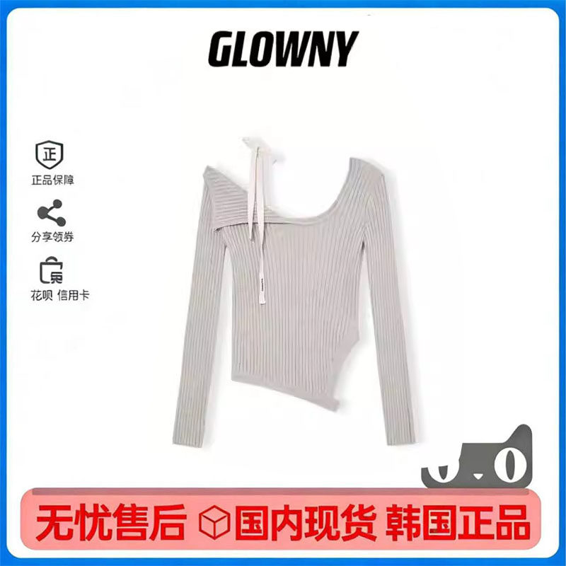 韩国GLOWNY纯欲蝴蝶结斜肩毛衣