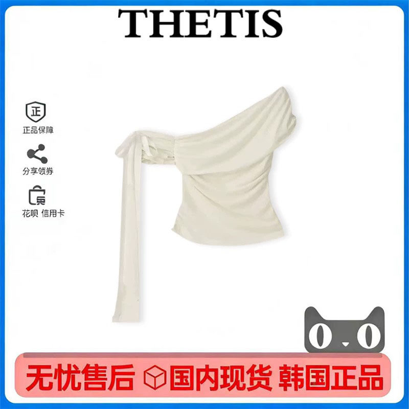 韩国thetis单肩一字领短袖T恤