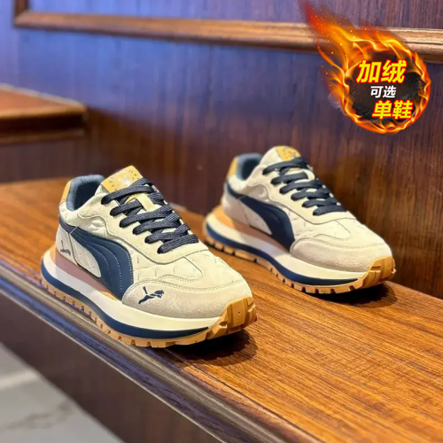 男鞋冬季潮流休闲运动老爹鞋男款中学生高级感阿甘鞋加绒保暖棉鞋