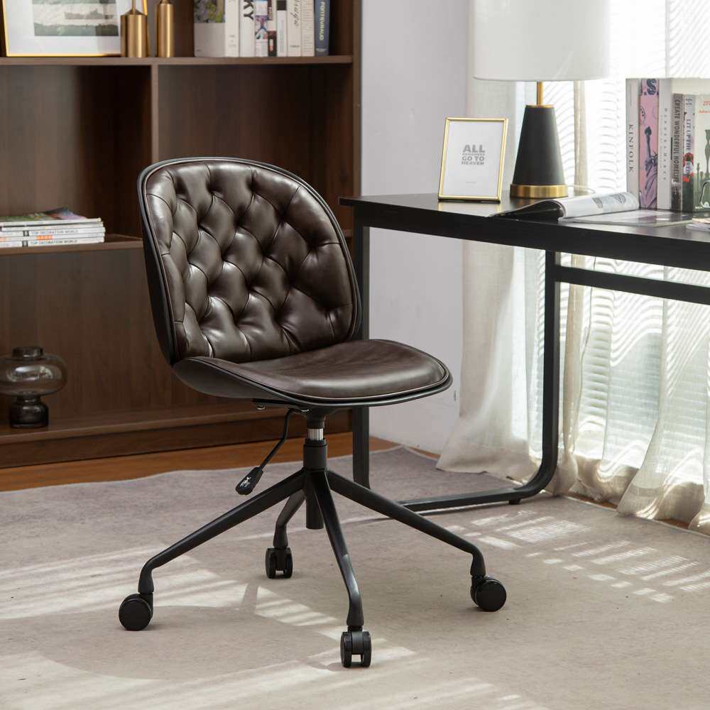 带滚轮设计师椅子皮质北欧书房椅洽谈升降电脑椅职员椅旋转会议椅