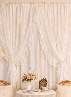 源头法式白色蕾丝窗帘公主风双层纱帘透光不透人梦幻少女卧室飘窗