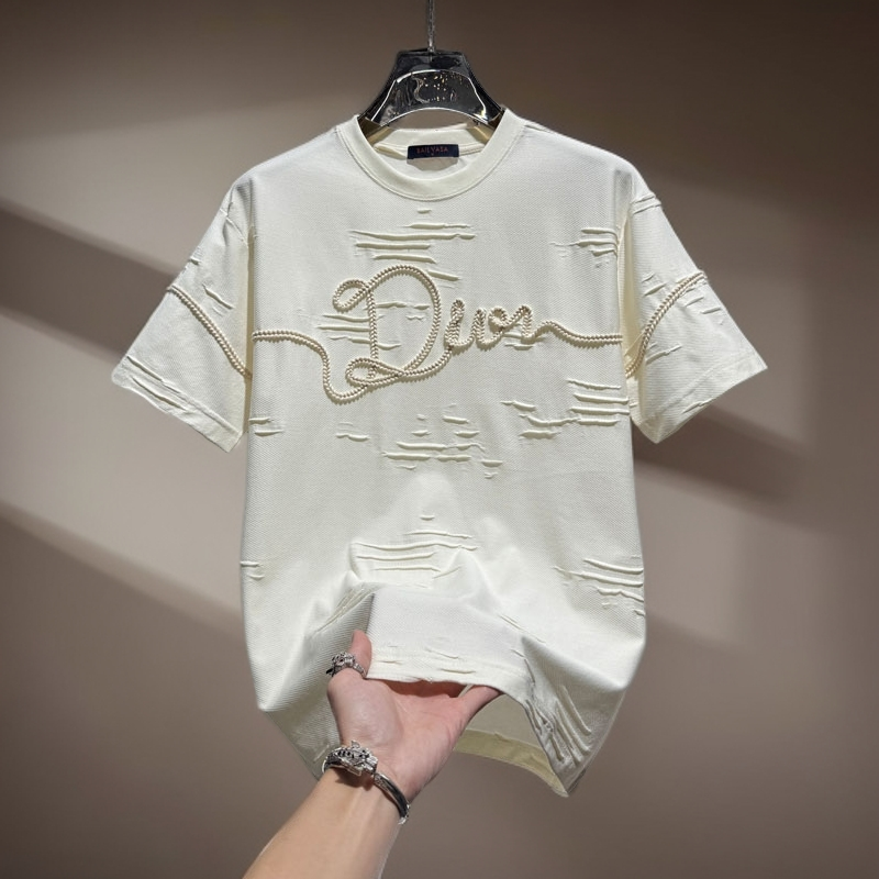 男士美式高端刺绣破洞短袖t恤2026新款夏季潮牌轻奢欧货时尚半袖