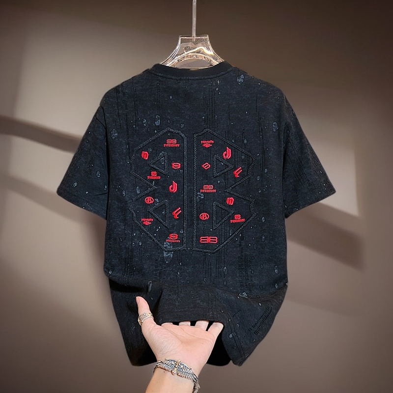 欧货夏季潮牌轻奢短袖T恤男2026新款高级感刺绣休闲宽松上衣半袖