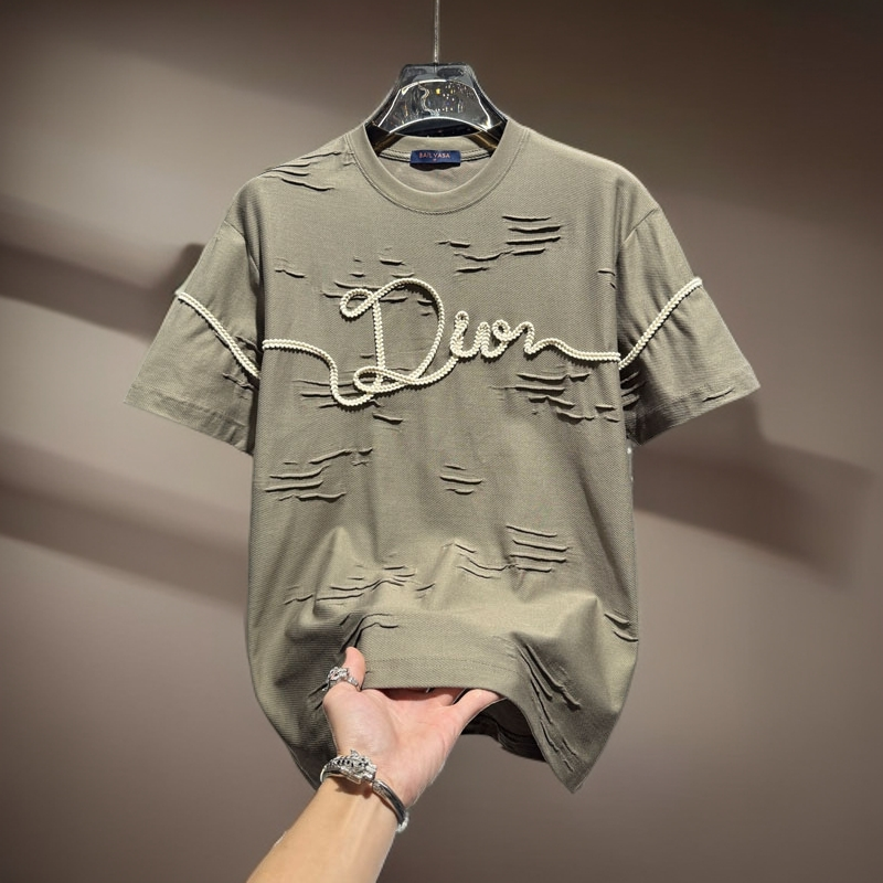 男士美式高端刺绣破洞短袖t恤2026新款夏季潮牌轻奢欧货时尚半袖