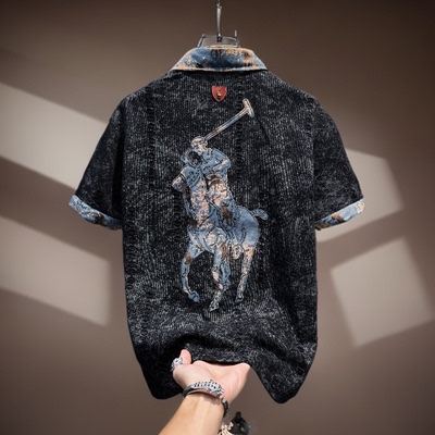 男士高端刺绣破洞短袖polo衫2026