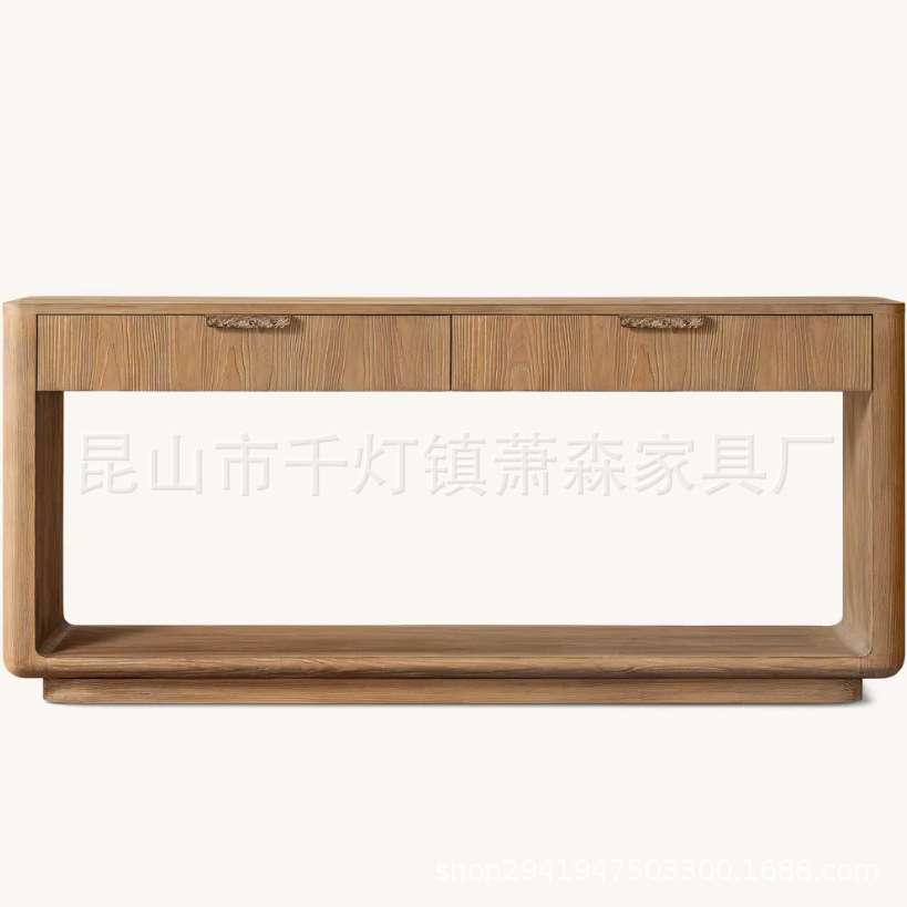RH美式乡村实木玄关桌法式复古条几柜入户玄关走廊简约装饰门厅桌