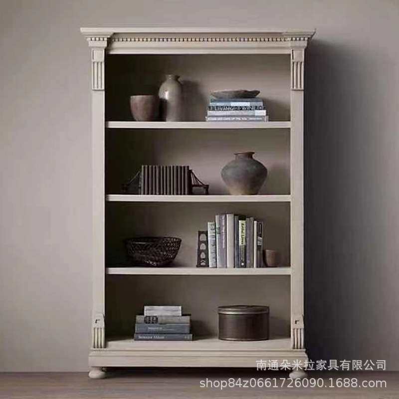 美式乡村实木橡木书房书柜简约复古做旧书房存储柜展示柜