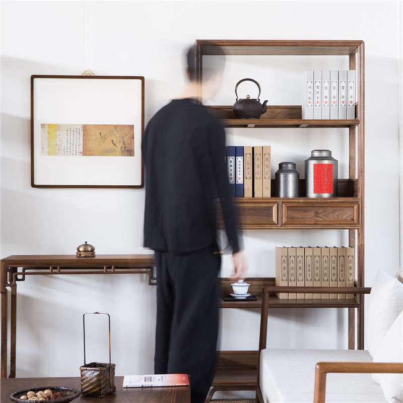 新中式黑胡桃木全实木书架极简式柜架玄木禅意多宝阁置物架茶架室