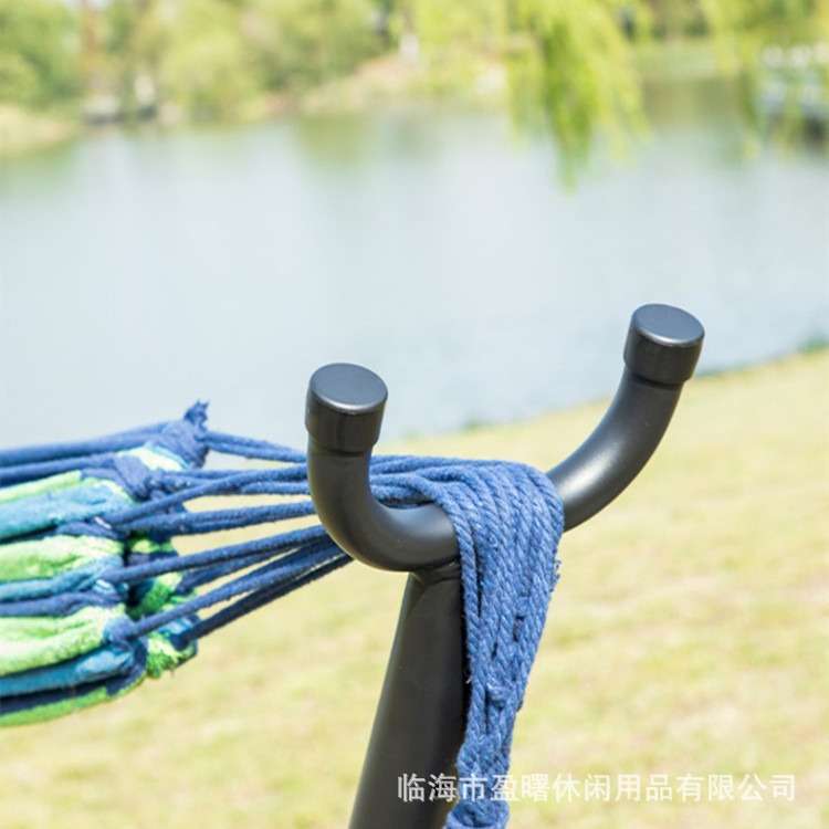 户外休闲吊床野营便携小羊角单人支架吊床棉绳跨境户外用品防侧翻