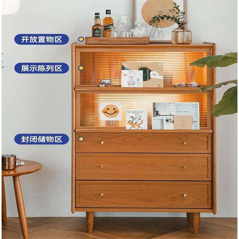 日式小型沙发侧边柜北欧客厅储物柜立柜樱桃木实木斗柜厨房餐边柜