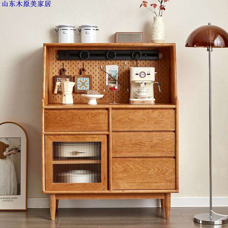 北欧实木餐边柜现代简约黑胡桃木储物柜日式客厅靠墙一体收纳酒柜