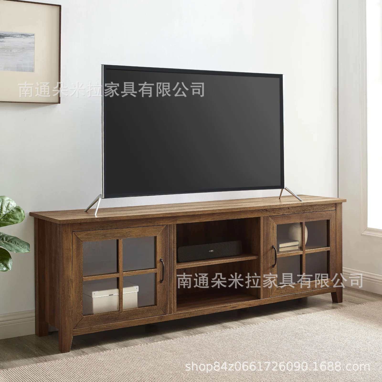 美式复古做旧实木电视柜小户型家用客厅玻璃储物柜简约边柜置物柜