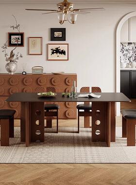 丹梵斯法式餐桌家用小户型黑色岩板餐桌椅组合长方形白蜡木餐桌