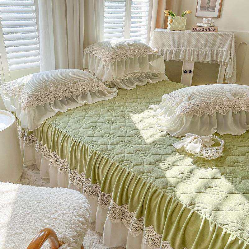 床裙单件公主风牛奶珊瑚绒夹棉加厚花边床罩款床单带裙边床围裙罩
