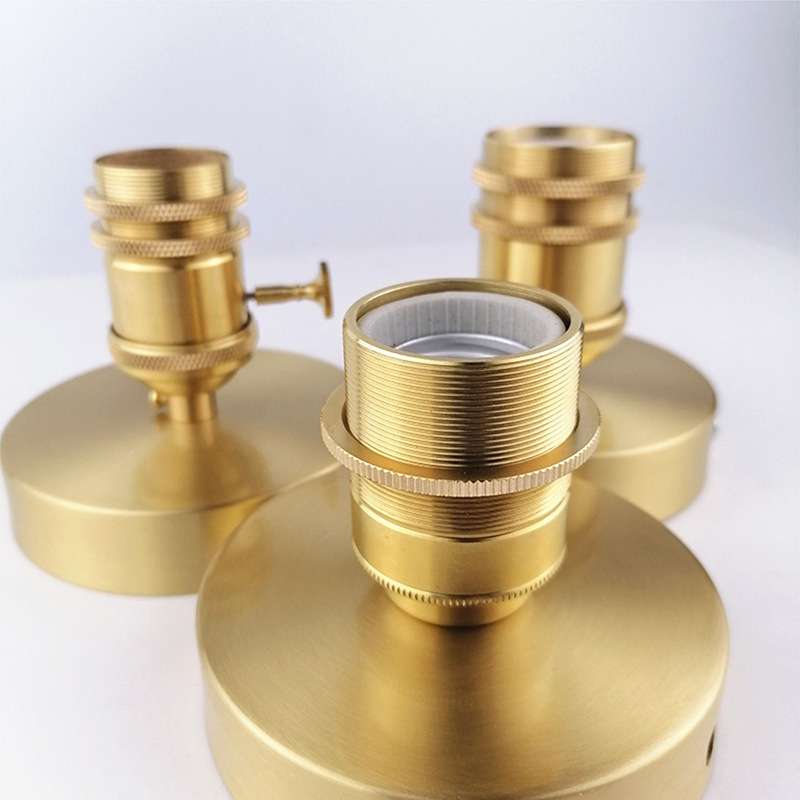 E27复古灯头铜灯座 全铜吸顶灯座金色明装灯泡灯具配件带开关底座