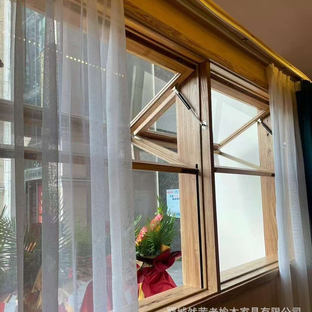 老榆木窗户街边咖啡厅装饰推拉窗户做旧拱形窗户原木可折叠窗户框
