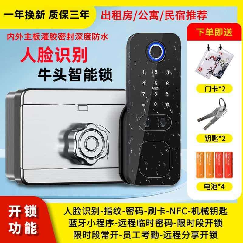 人脸识别牛头锁指纹密码公寓农村大门防雨指纹门锁老式铁门电子锁