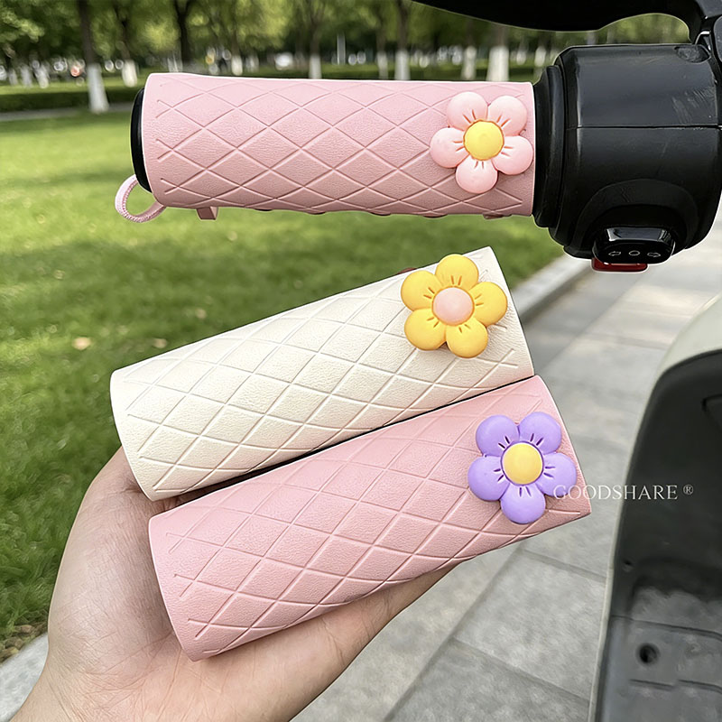 电动车手把套皮革防滑花朵田园风电瓶车手柄套复古绑带防水车把套