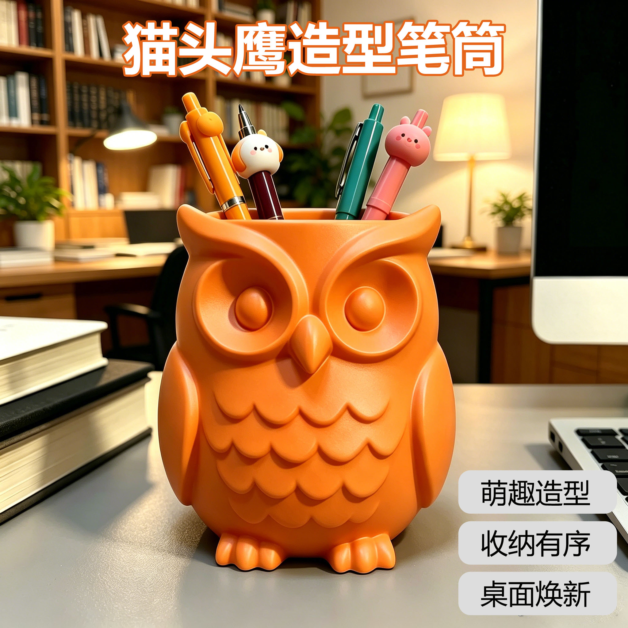 ins风猫头鹰造型笔筒多功能花盆
