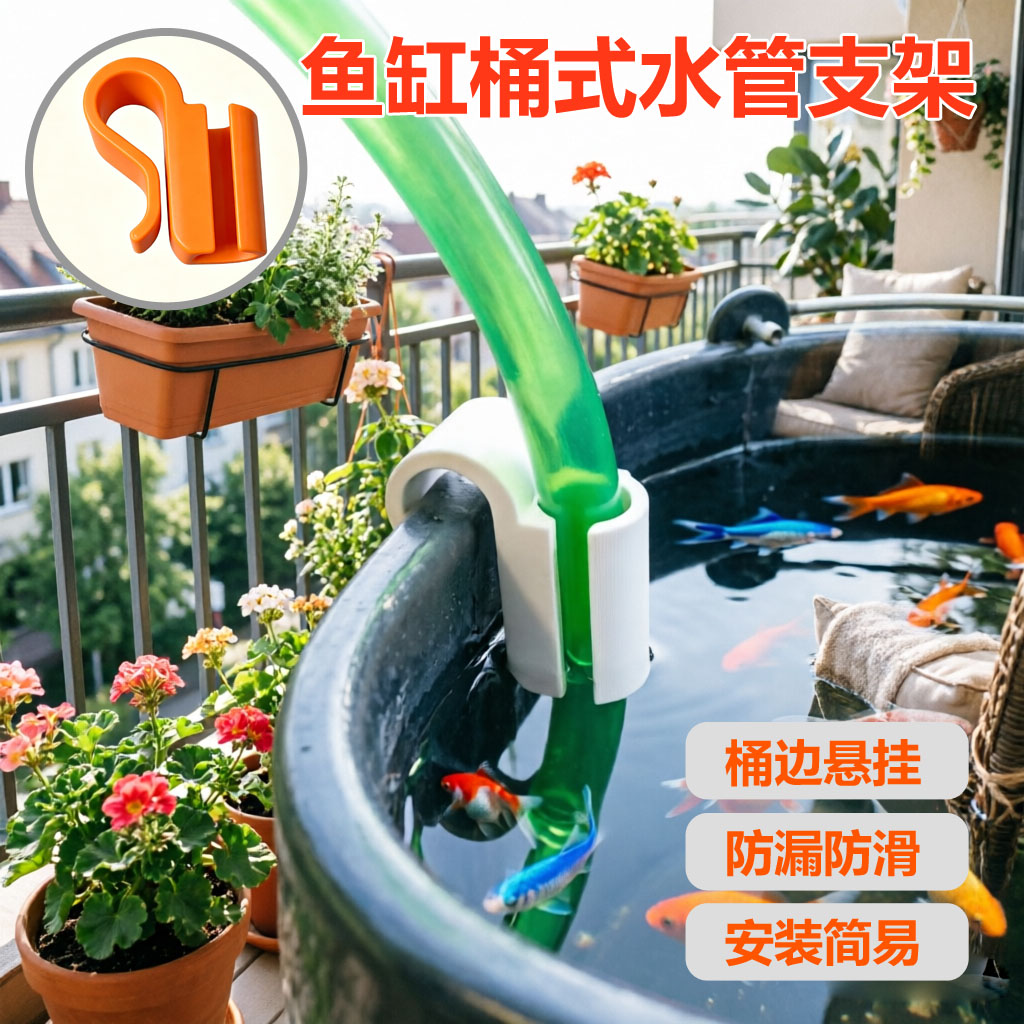 鱼缸桶式水管支防滑落水管挂钩配