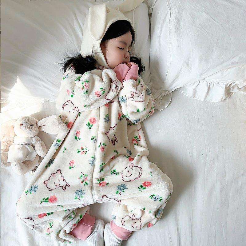 男女宝宝睡袋法兰绒秋冬季加绒加厚分腿儿童防踢被婴儿家居服睡袋