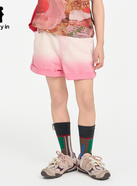 memoryin童装牛仔短裤两个小朋友女孩简约百搭渐变扎染短裤