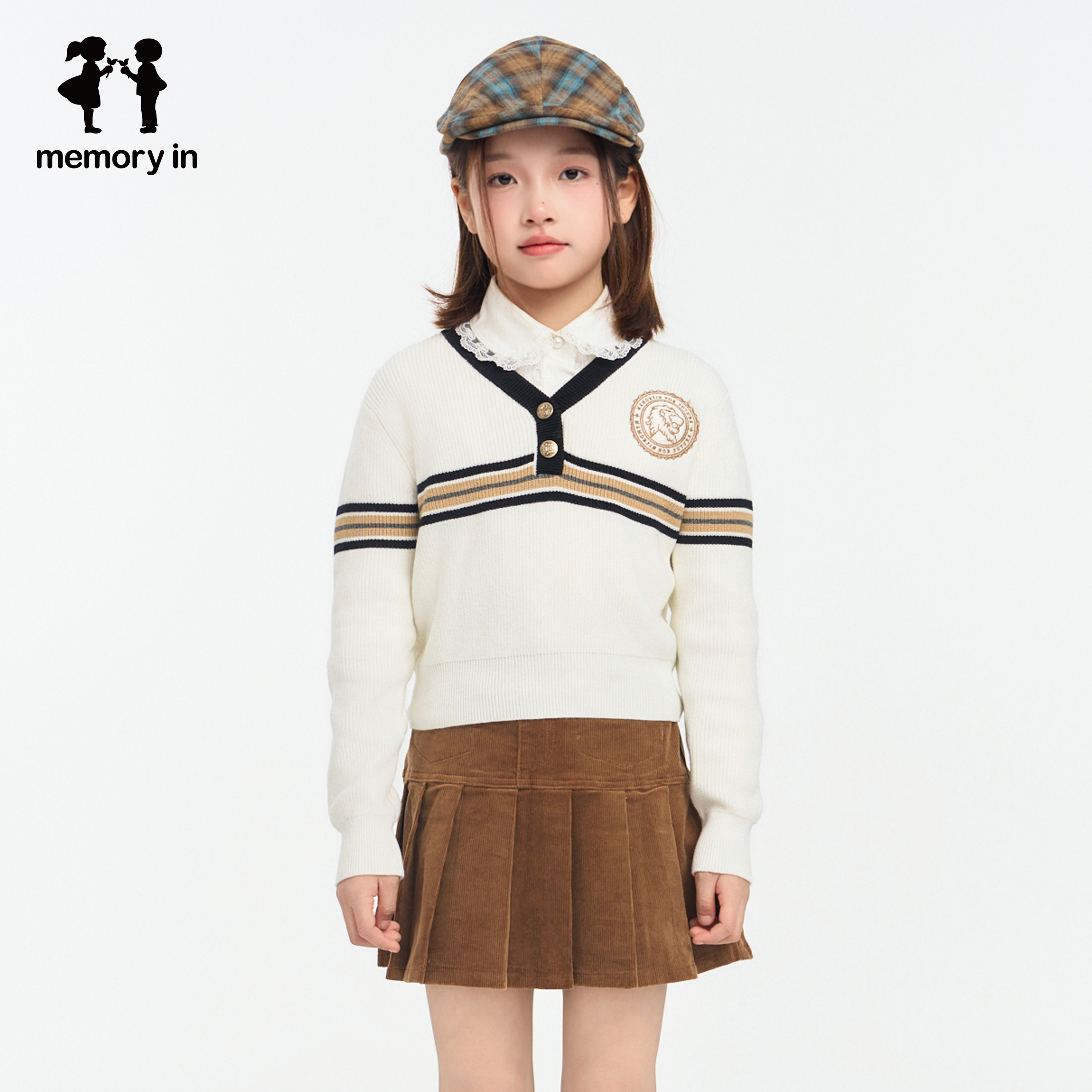 memoryin童装毛衣两个小朋友复古学院风刺绣撞色包边V领毛织衫,童装/婴儿装/亲子装,毛衣/针织衫,淘宝优惠券,粉丝福利购,淘宝优惠卷