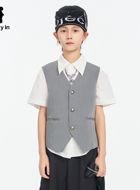 memoryin童装梭织马甲两个小朋友男孩经典法式修身西装马甲