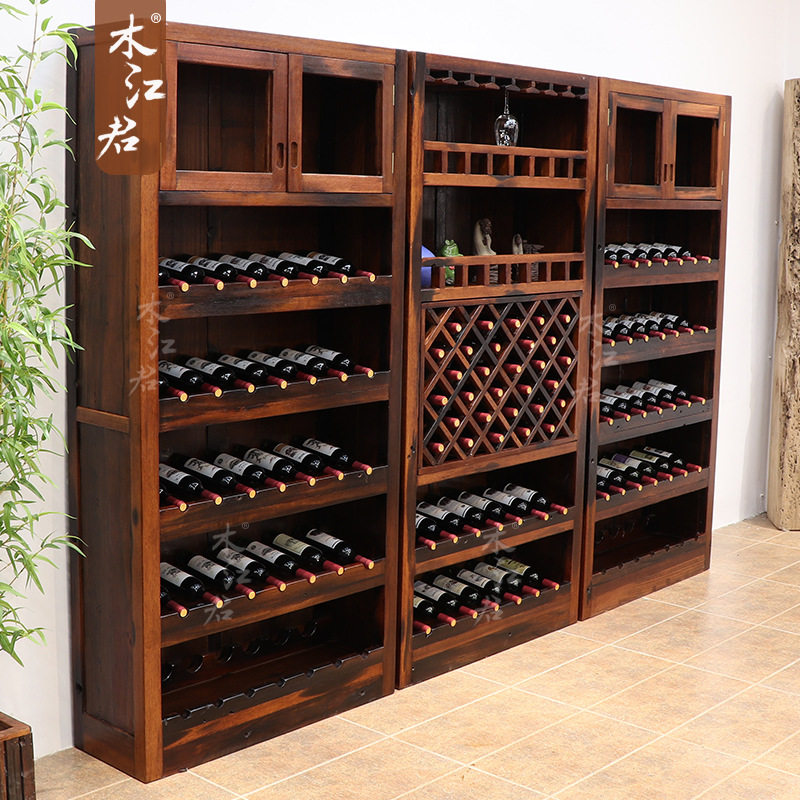 老船木红酒柜组合实木大户型客厅酒窖酒架子酒杯架酒店别墅展示柜