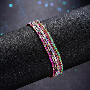 彩色水晶多层叠戴手链女轻奢满天星奢华首饰多层叠戴