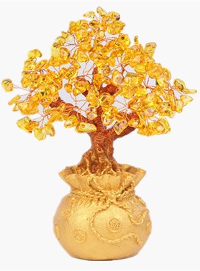 摇钱树电视柜名旺招财树黄水晶创意装饰品客厅电视柜摆件招财树