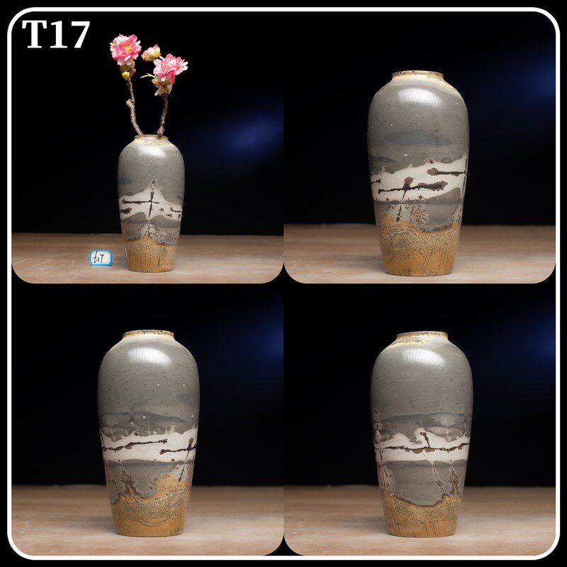 内有多款天然草花石头国画石奇石工艺品摆件免漆打蜡将军瓶花瓶