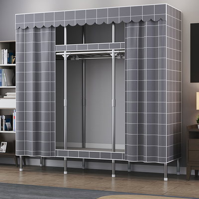 简易衣柜家用卧室布艺组装全钢架布衣柜出租房结实耐用加粗加厚
