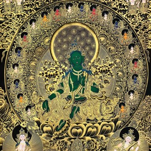 绿度母描金画稿唐卡西藏手绘DIY描金唐卡静心减压白描涂色装饰画